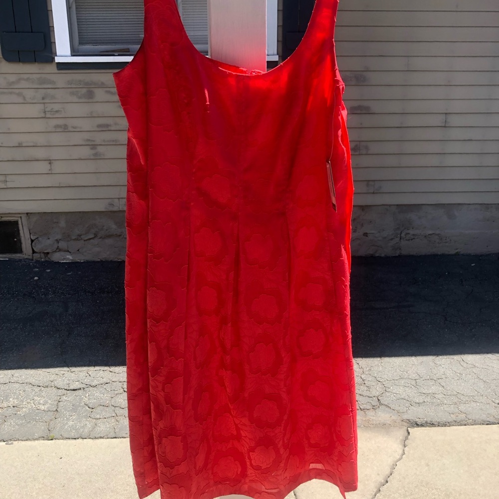 Nine West Red Scoop Neck Sleeveless Midi Dress